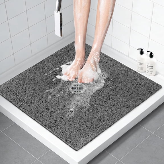 Square Shower Mat Non Slip: 36x36 Inch Large Mats Foride With Drain Hole In Center Super Soft Pvc Loofah Massstall Anti Slip Floor Quick Drying