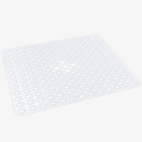 Square Shower Mat Non Slip - Anti Mould Clear 53 x 53cm Rubber Bath Mat with Sturdy Suction Cups Grip & Drain Holes - PVC Bathroom Mat Machine Washable