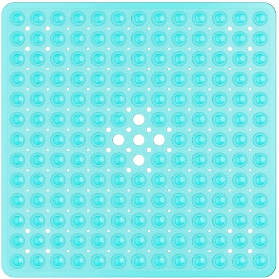 Square Shower Mat Non-Slip Bath Mat Anti-Mildew Shower Non-Slip Bath Mat with Drainage Holes, Anti-Bacterial Shower Insert 53 x 53 cm, Machine Washable, Green