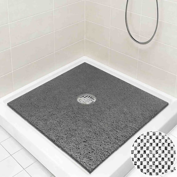Square Shower Mat Non Slip: Extra Large Loofah Shower Mats for Inside Shower - Anti Slip Shower Stall Matt with Drain Hole in Middle