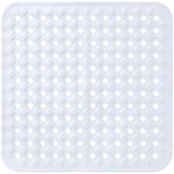 Square Shower Mat Non Slip, Super Strong Suction Cups, 21"x21" Bath Tub Mat with Drain Holes, Machine Washable Fast Draining Bath Mats, Bathroom Essentials,White