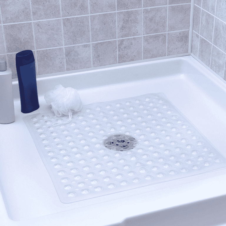 YIYI Guo PVC Non Slip Square Shower Mat 21 x 21 Inches Shower Floor Mat for Bathroom Textured Surface (C01-Dark Grey, 21''x21''), Gray