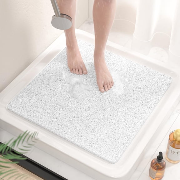 Square Shower Stall Mat, 21 x 21 Inch Non Slip Bath Mat for Tub, Soft PVC Loofah Bathtub Mats, Quick Drying Bathroom Shower Mat Anti Slip, Soft , White