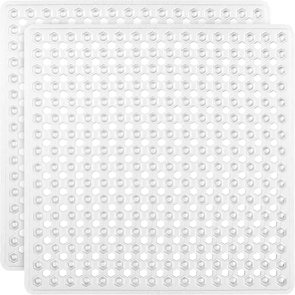 Square Shower Stall Mat, Small Bathtub Floor Mats for Stand Up Showers, Suction Cups and Drainage Holes, Machine Wash, Soft on Feet, Bathroom Accessories 21x21 Inch, 2 Pack Clear