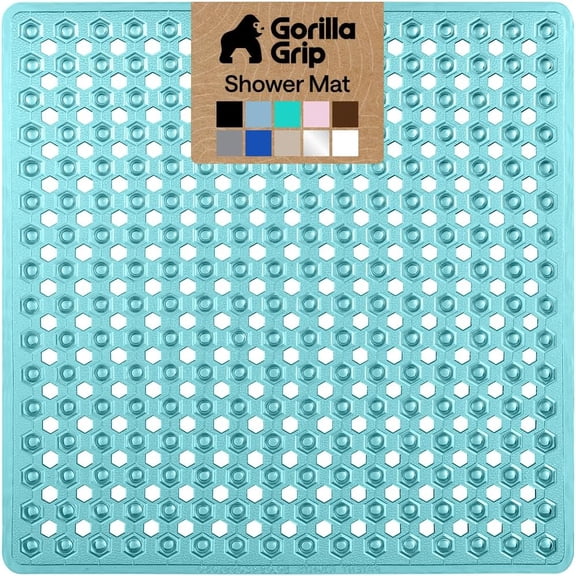Square Shower Stall Mat with Suction Cups and Drainage Holes 21 Inch x 21 Inch Turquoise