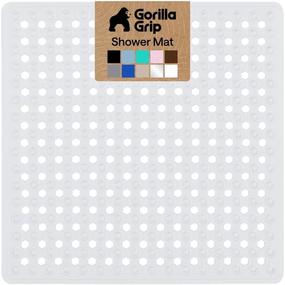 Square Shower Stall Mat with Suction Cups and Drainage Holes 21x21 Inch White