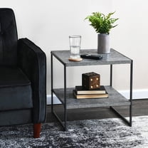 Square Side End Table with Storage Shelf Rustic Slate Concrete and Black Metal