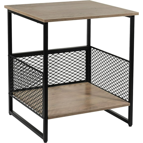 Square Side Table, 2 Tier End Table, Couch Side Table with Storage, Great For Printer Stand, Mini Fridge Stand, Aquarium Stand, Coffee Stand, Ideal for Living Room, Bedroom, Office (Light Oak)