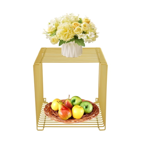 Square Side Table Geometry Retro Side Table Metal Linear End Table Iron Multi-Purpose Desktop Shelf Anti-Rust Outdoor End Table for Garden, Porch, Balcony (Gold)