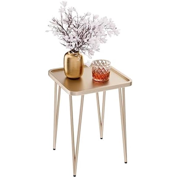 Square Side Table - Metal End Table, Easy Assembly Champagne Gold Bedside Table, Perfect for Small Spaces Indoor or Outdoor, Single Plant Stand