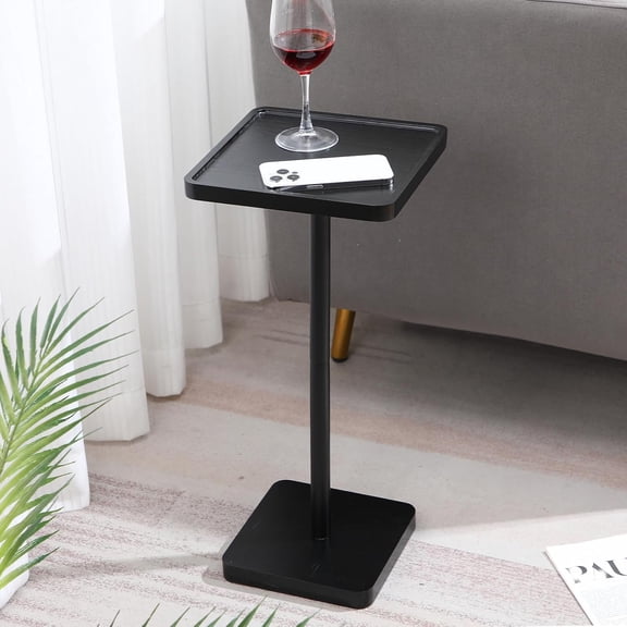 Square Side Table Small Drink Pedestal Wood End Table Cocktail Coffee Desk for Living Room Small Spaces Bedroom Sofa Corners and Office(Black)