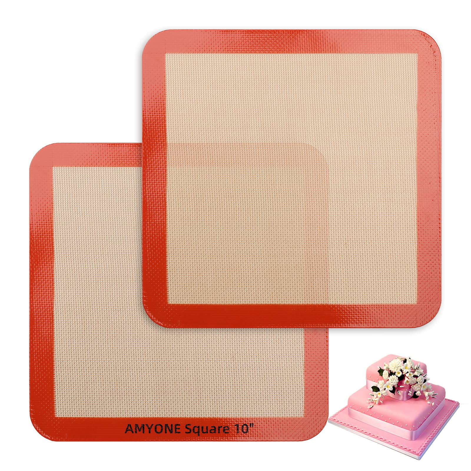Square Silicone Baking Mats for 10 Inch Cake Pan, 9.65"Square Food