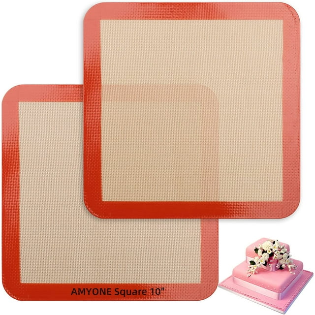 Square Silicone Baking Mats for 10 Inch Cake Pan, 9.65"Square Food