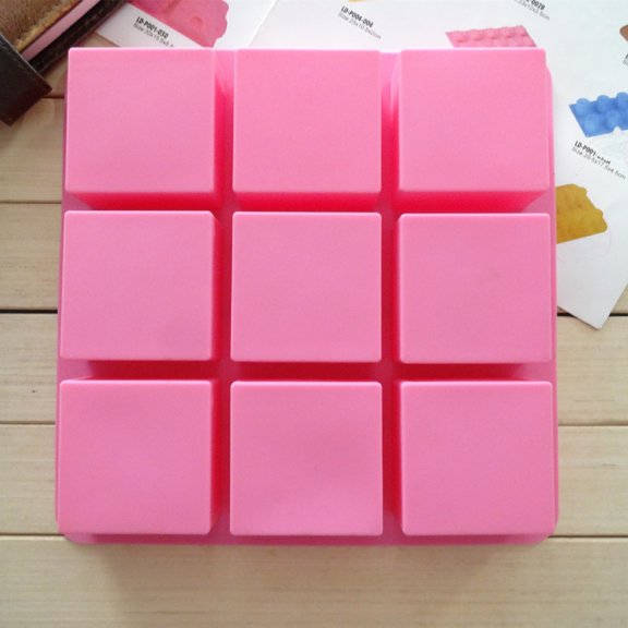 Square Silicone Cake Molds Cereal Molds Mousse Cheese Chocolate Soap Molds Ice Cube Shapers Diy Baking Supplies 9-Cavity Pink