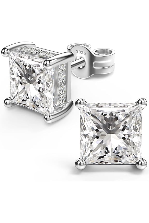 Square Simulated 1.4 Ct Princess Cut Diamond Stud Earrings 925Sterling Silver