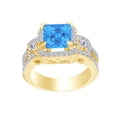 thumbnail image 1 of AFFY Square Simulated Blue Topaz & White CZ Solitaire Engagement Ring In 14k Yellow Gold Over Sterling Silver Ring Size-8.5, 1 of 1