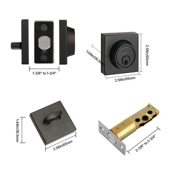 Square Single Cylinder Deadbolt Lock Keyed 1 Side Full Metal Fits Standard Interior Exterior Doors with 3 Keys for Front Entry Residential Security Matte Black