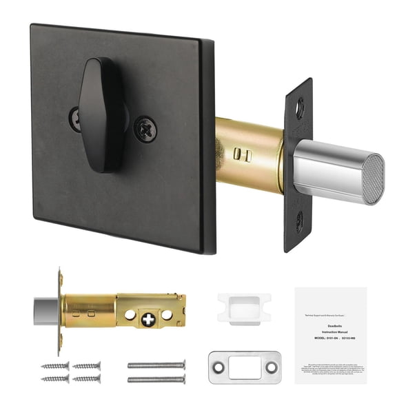 Square Single Cylinder Deadbolt Lock Keyed One Side Matte Black Full Metal 3 Keys Fits Standard Interior Exterior Front Entry Doors Residential Security