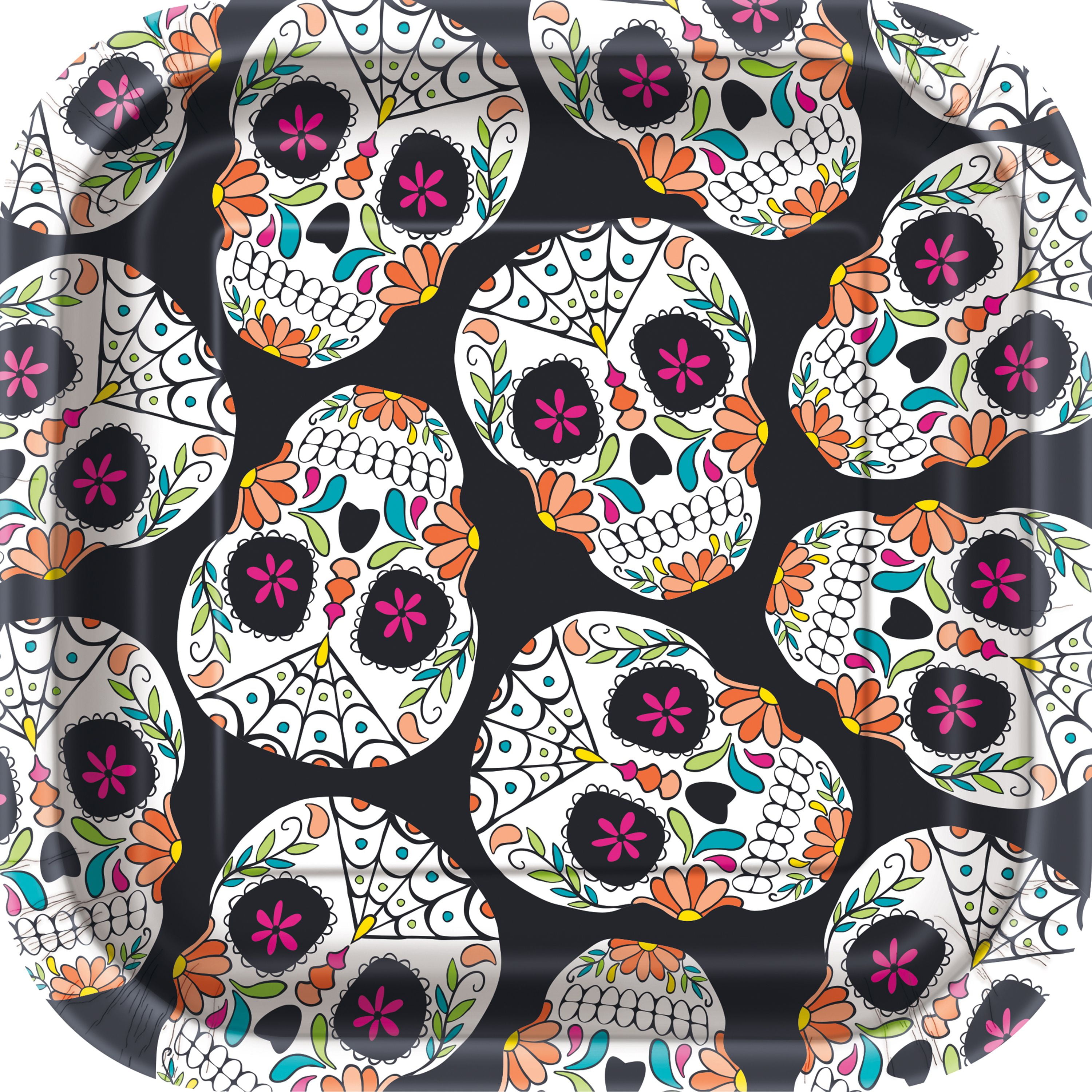 Halloween Party Themed Square Skull Day of the Dead Paper Plates, 7 in ...