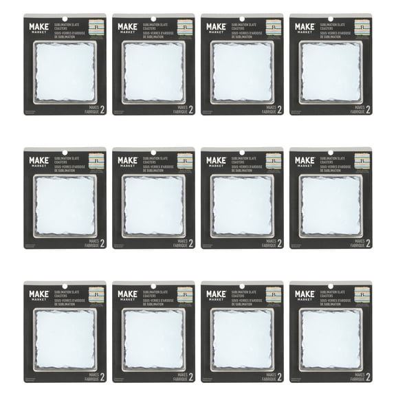 Square Slate Sublimation Coasters by Make Market Rough-Edged White Blanks with Polyester Coating - Single-Side Printable - 12 Pack