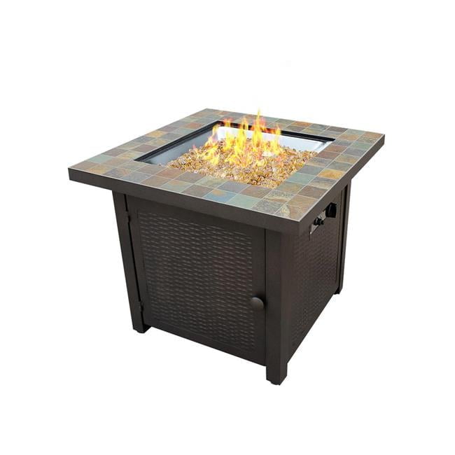 30-Inch Square Slate Top Bronze Gas Fire Pit Table