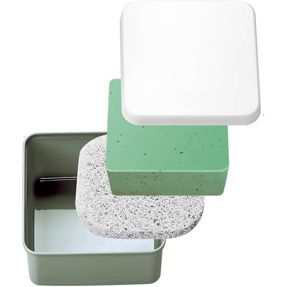 Square Soap Travel Case, Green Plastic Soap Holder with Lid Portable Bar Soap Dish Box with Soap Saver Pad for Travelling Gym Camping Bathroom