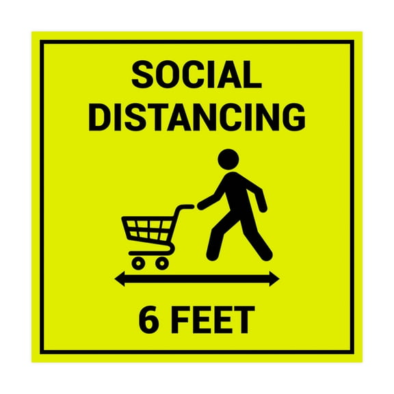 Square Social Distancing 6 Feet Sign (Yellow / Black) - Large