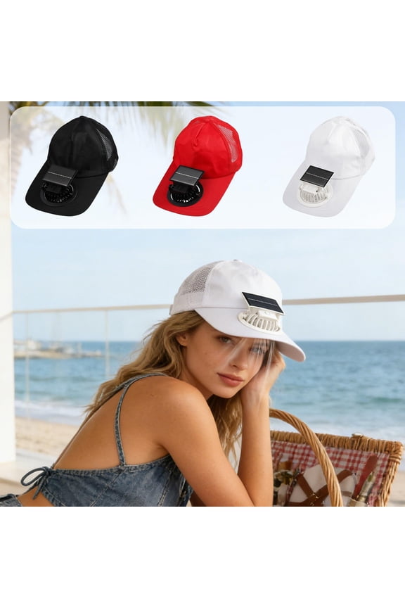 Square Solar Fan Baseball Cap, Full Face Neck UV Protection 3-Speed Wind, USB Rechargeable Solar Powered Breathable Mesh Hat, Adjustable Strap for Outdoor Travel Cycling Hiking Adventures, White
