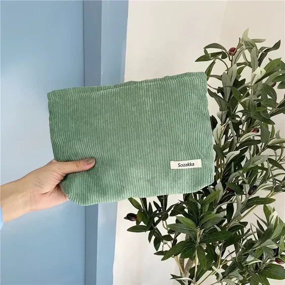 Square Solid Color Corduroy Storage Bag Portable Makeup Bag Cosmetic Bag Travel Skincare Toiletries Organizer Clutch Pouch (NO.6)
