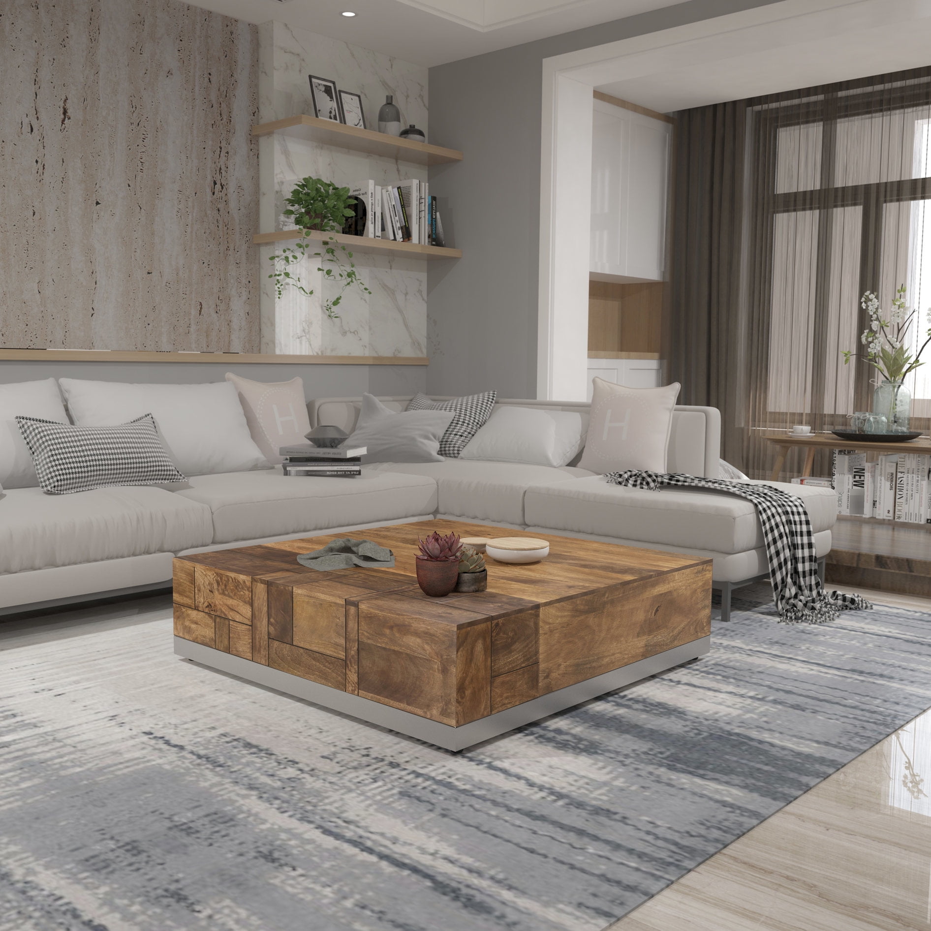 Square Solid Wood Coffee Table | Geometric Grooving as Conversation ...