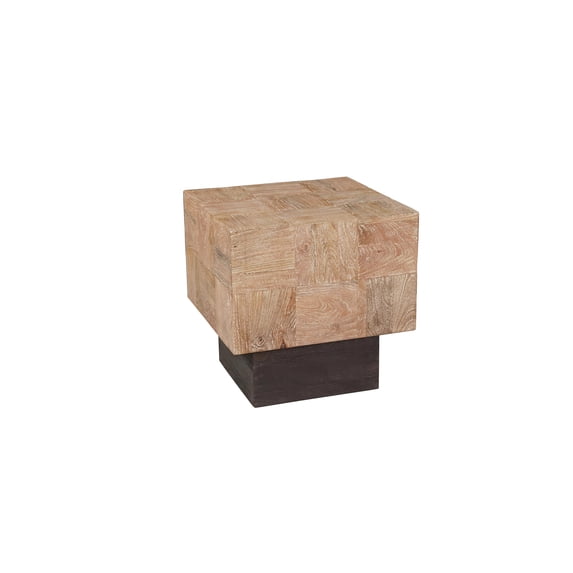 Square Solid Wood End Table Mango Wood Brown Top with Dark Base