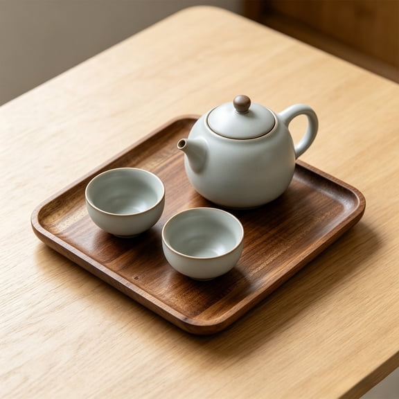Square Solid Wood Tray Natural Acacia Wood Serving Platter with Raised Rim Japanese Modern Decor for Cups Snacks Jewelry Living Room Kitchen Countertop