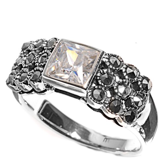 Square Solitaire Swirl Circle Ring .925 Sterling Silver Band Jewelry Female Male Unisex Size 8