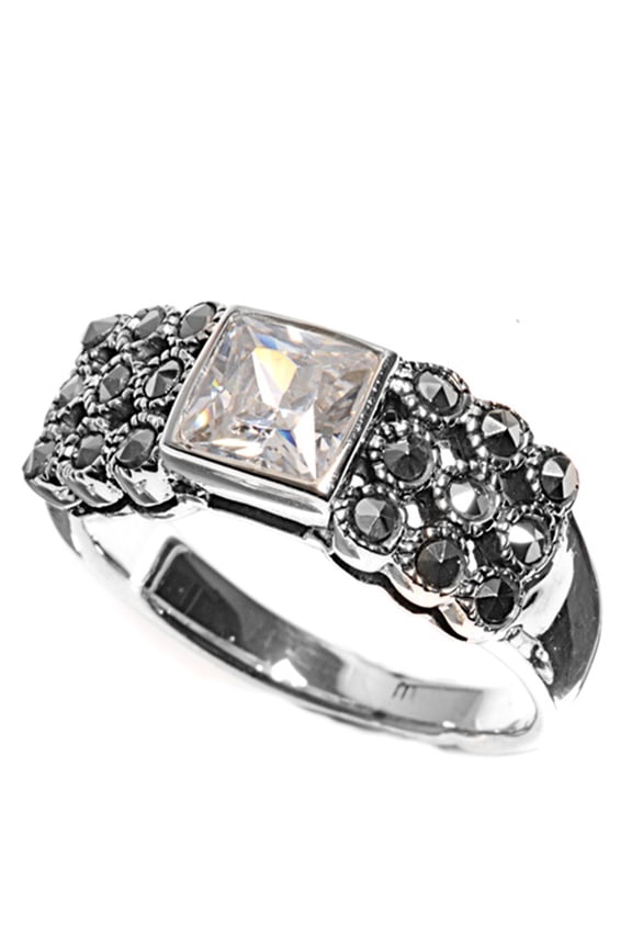 Square Solitaire Swirl Circle Ring .925 Sterling Silver Band Jewelry Female Male Unisex Size 8