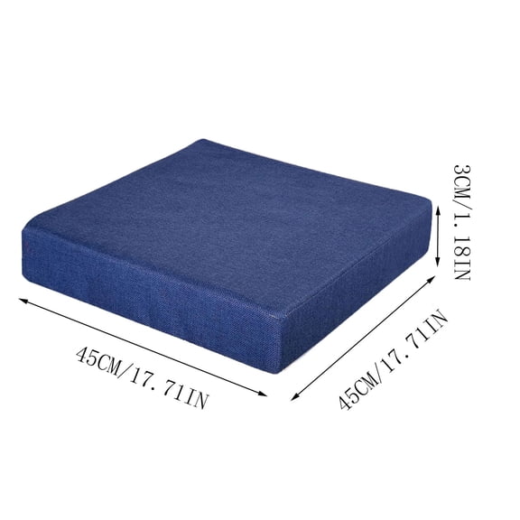 Square Sponge Cushion with Velvet Linen Cover and High Resilience Foam Core 45x45x3cm for Sofa Window Seat Tatami Warm Comfortable Indoor Outdoor Use Zipper Removable Washable
