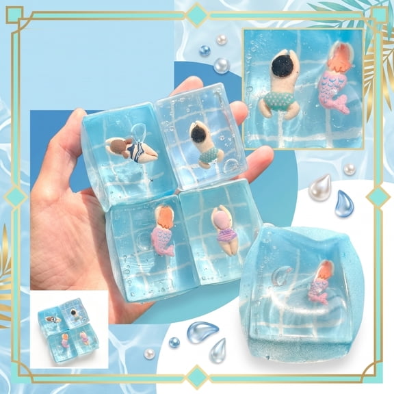 Square Squishies Featuring Pool Character Design Slow Rebound Kawaii Squeeze for Sensory Relief, Fidgeting and Unique Stocking StuffersWhite
