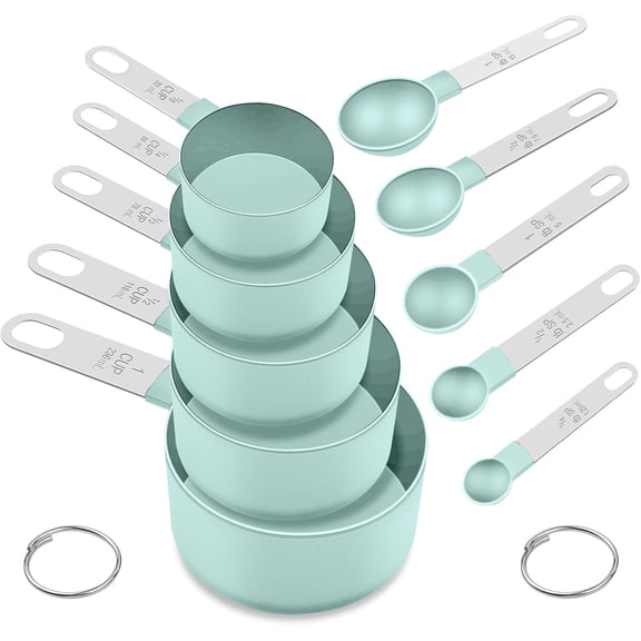 Square Stackable Measuring Cups & Spoons Set - Nesting Design with Stainless Steel Handles, Space-Saving Kitchen Gadgets for Baking & Cooking(Mint Green)