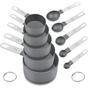 Square Stackable Measuring Cups & Spoons Set - Nesting Design with Stainless Steel Handles, Space-Saving Kitchen Gadgets for Baking & Cooking Gray