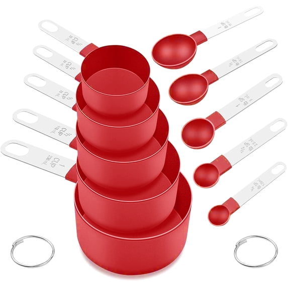 Square Stackable Measuring Cups & Spoons Set - Nesting Design with Stainless Steel Handles, Space-Saving Kitchen Gadgets for Baking & Cooking(Red)