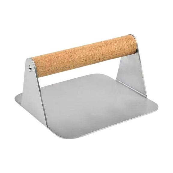 Square Stainless Steel Burger Press, Wooden Handle Rice Roll Cutlet Press, Burger Smasher for Griddle, Hamburger Grill Press for Flattening Hamburger Patty, Smashing Burger W3X9