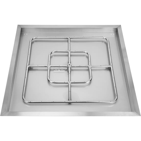 Square Stainless Steel Drop-in Fire Pit Burner Ring and Pan Assembly, 30-Inch
