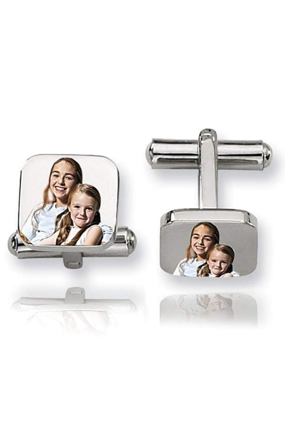 Square Stainless Steel Photo Engravable Cufflinks Stainless Steel Cufflinks - 3/4 Inch X 3/4 Inch