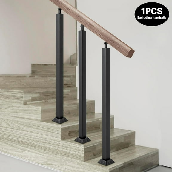 Square Stair Baluster Posts, 270 Adjustable Railing Spindles with Flat Bracket Base and Screws Kits, 33.46in Black Iron Posts are Suitable for Deck, Balcony, Stair, Indoor and Outdoor Decor(1 PCS)
