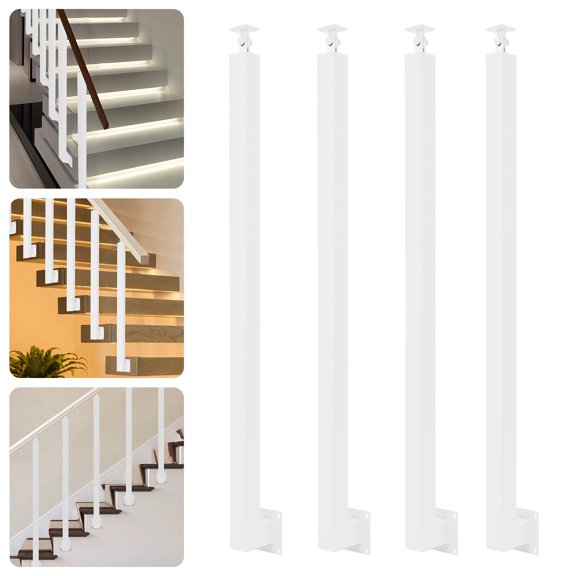 Square Stair Baluster Posts, Metal Stair Post, Decorative Railing for Stairs (3.15*3.15*37.4in)-White