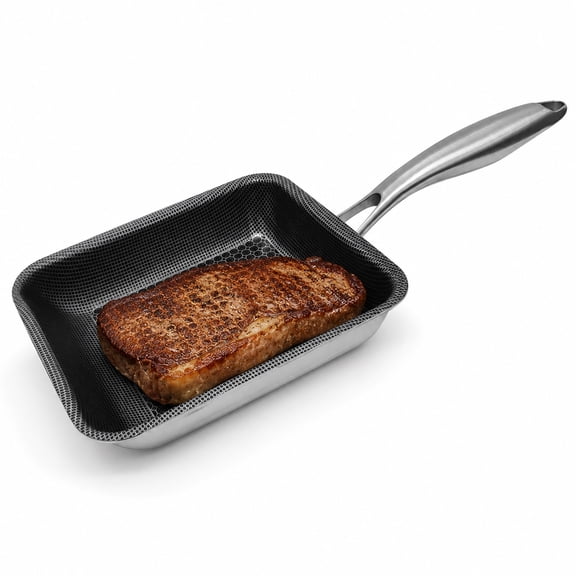 Square Steak Fry Pan, Egg Breakfast Skillet with Honeycomb Texture, Nonstick Omelette Grill Pan, 316 Stainless Steel, Long Handle, Indoor Outdoor Use, 7.5 x 6.3 In