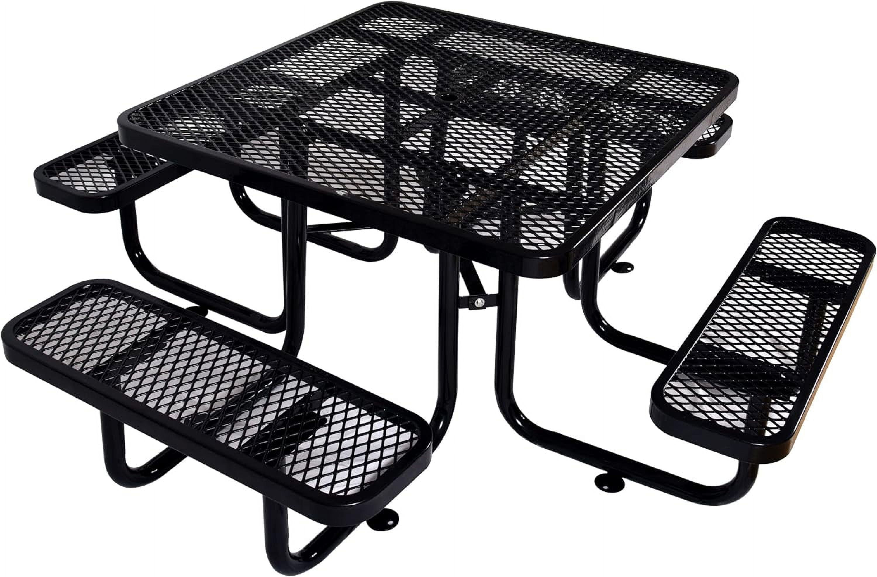 46 in. Black Square Steel Outdoor Picnic Table with Umbrella Hole