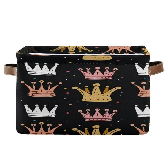 Square Storage Basket 14.2*10.2*8.3 Inch One Sizex1 Shelf Basket Open Home Storage Bins Bedroom Storage Basket Closet Storage Stylish Decor Cartoon Crown