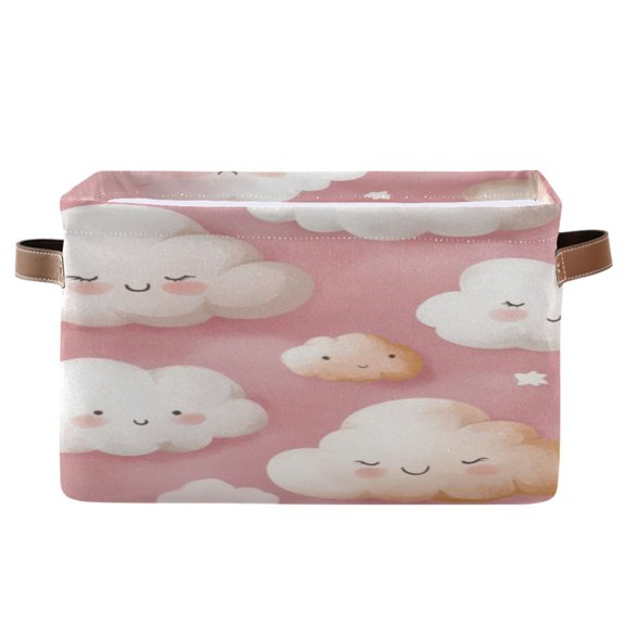 Square Storage Basket 14.2*10.2*8.3 Inch One Sizex1 Shelf Basket Open Home Storage Bins Bedroom Storage Basket Closet Storage Stylish Decor Cartoon Pink Smile Cloud