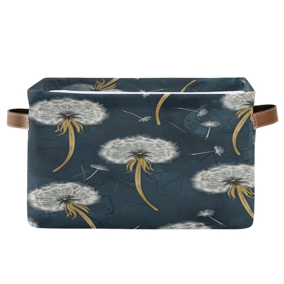 Square Storage Basket 14.2*10.2*8.3 Inch One Sizex1 Shelf Basket Open Home Storage Bins Bedroom Storage Basket Closet Storage Stylish Decor Cartoon White Dandelion