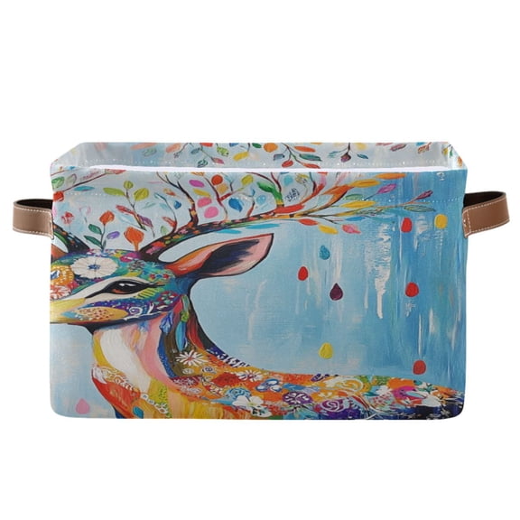 Square Storage Basket 14.2*10.2*8.3 Inch One Sizex1 Shelf Basket Open Home Storage Bins Bedroom Storage Basket Closet Storage Stylish Decor Colorful Raindrop Deer